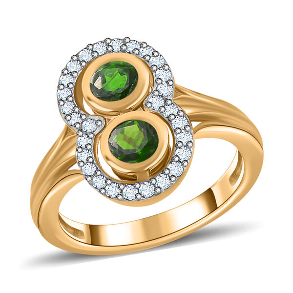 Natürlicher Chromdiopsid und Zirkon Ring 925 Silber vergoldet  ca. 0,98 ct image number 4
