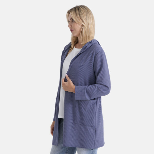 LA MAREY Langer Cardigan mit Kapuze und Taschen, 83cm, Blau image number 4