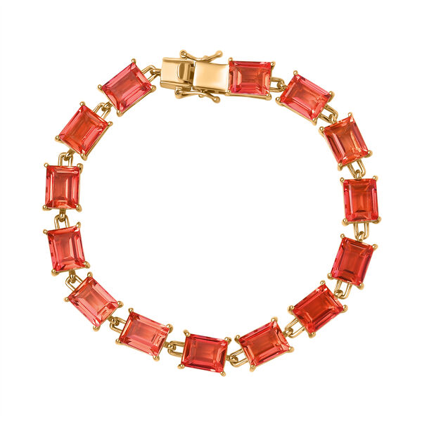 Padparadscha Quarz Triplette Armband ca. 20 cm 925 Silber 750 Gelbgold Vermeil ca. 39,02 ct.