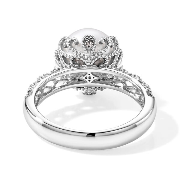 D'Joy Wei&szlig;e Edison Perle (10-11 mm), Lab Grown Diamant Ring 925 Silber Rhodiniert (Gr&ouml;&szlig;e 20.00) image number 3
