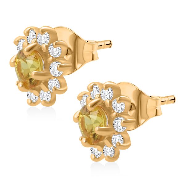 D'Joy AA Gelber Saphir, Wei&szlig;er Zirkon Ohrringe 925 Silber vergoldet ca. 1,30 ct. image number 3