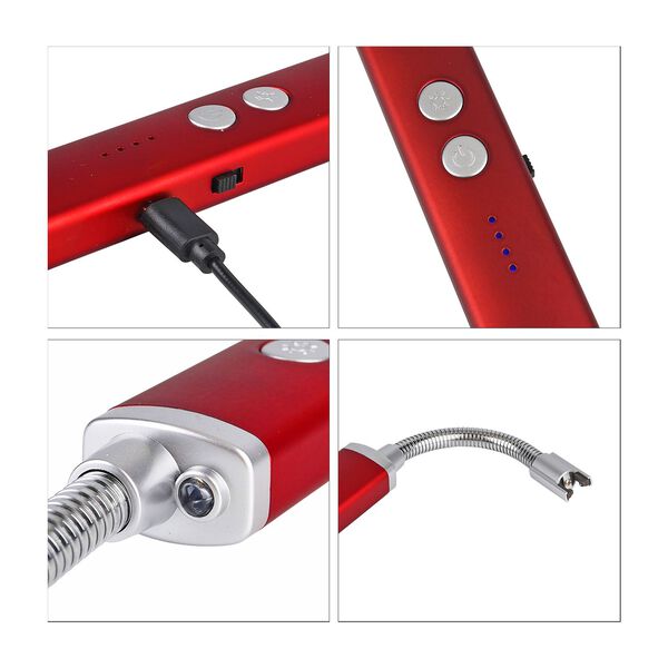 Elektronisches USB-Feuerzeug mit Taschenlampe, wiederaufladbar per USB, 24x2.6x1.8 cm, Rot image number 7
