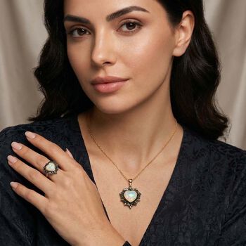 D'Joy &auml;thiopischer Welo Opal und blauer Diamant Ring und Anh&auml;nger mit 50cm Kette