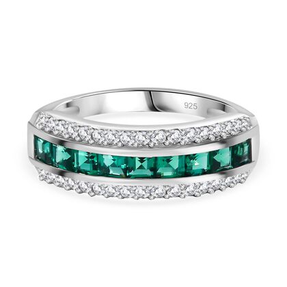 Lab Grown AAA Smaragd, Wei&szlig;er Zirkon Ring, 925 Silber rhodiniert (Gr&ouml;&szlig;e 18.00) ca. 1.13 ct