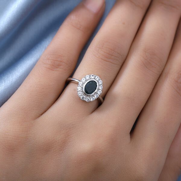 Blaugr&uuml;ner Grandidierit und Zirkon Halo Ring 925 Silber Platin-&Uuml;berzug image number 3