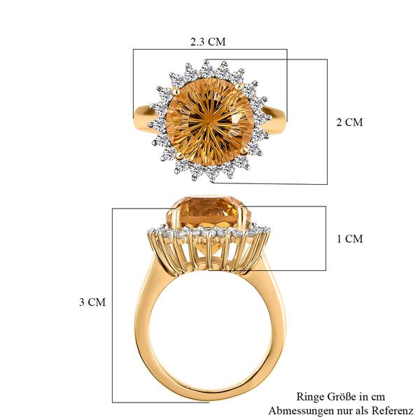 Hanabi Schliff - Citrin und wei&szlig;er Zirkon-Ring, 925 Silber Gelbgold Vermeil  ca. 7,72 ct image number 7