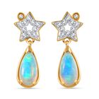 AA Natürlicher, äthiopischer Welo Opal, Weißer Zirkon Ohrringe 925 Silber Gelbgold Vermeil ca. 1,65 ct.