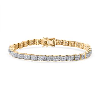 LUXURIANT SGL zertifiziertes SI-GH Labor Diamant 19cm Armband, 925 Silber 750 Gelbgold Vermeil - 4,50 ct.