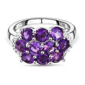 Natürlicher, marokkanischer Amethyst und weißer Zirkon-Ring, 925 Silber platiniert  ca. 2,61 ct