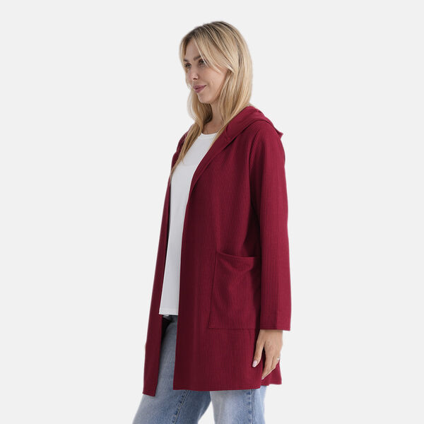 LA MAREY Langer Cardigan mit Kapuze und Taschen, 83cm, Rot image number 4