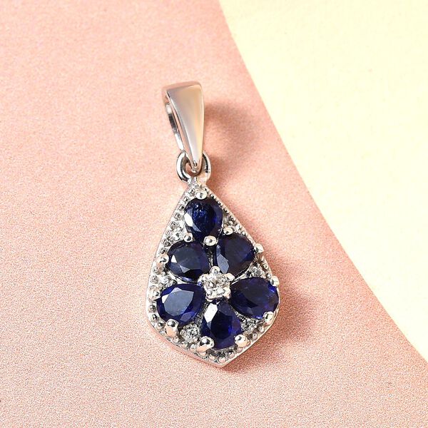 Masoala Saphir (Fissure gef&uuml;llt) und wei&szlig;er Zirkon-Anh&auml;nger, 925 Silber platiniert ca. 1.54 ct image number 3