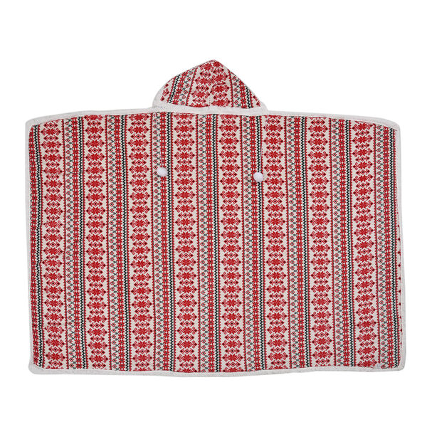 Hoodie-Decke mit Sherpa-Futter, volkst&uuml;mliches Muster, Gr&ouml;&szlig;e 150x200 cm, Rot image number 2