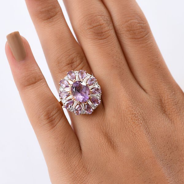 D'Joy AAA Rose De France Amethyst Ring 925 Silber 750 Ros&eacute;gold Vermeil (Gr&ouml;&szlig;e 21.00) ca. 5,55 ct image number 3
