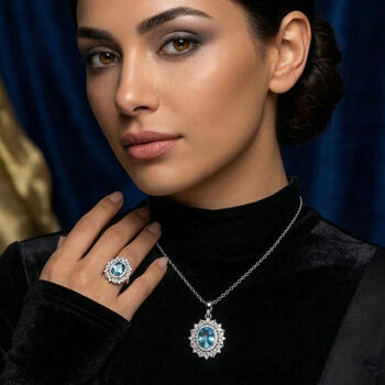 D'Joy blauer und wei&szlig;er Zirkon Ring und Anh&auml;nger mit 50cm Kette