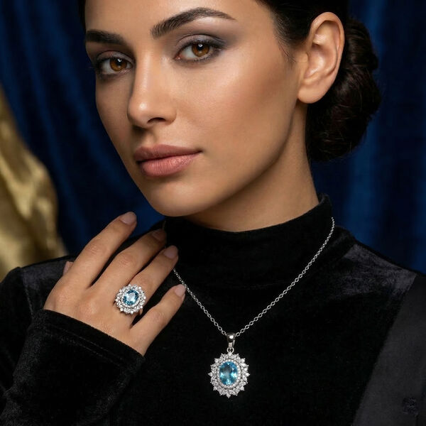 D'Joy blauer und wei&szlig;er Zirkon Ring und Anh&auml;nger mit 50cm Kette image number 3