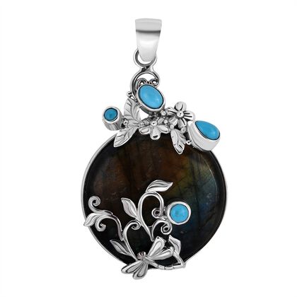 Royal Bali Kollektion - Labradorit, Sleeping Beauty T&uuml;rkis-Anh&auml;nger, 925 Silber ca. 54.75 ct