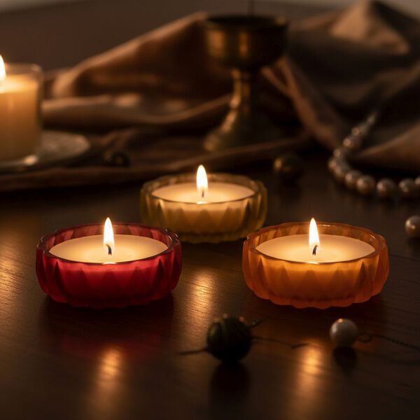 3er Set - Duftkerze Glass, je 50gr - 15 Std. Brenndauer - 3 ml Ätherische Öl, Erdbeere, Französischer Kaffee, Pfirsichblütenhonig image number 0