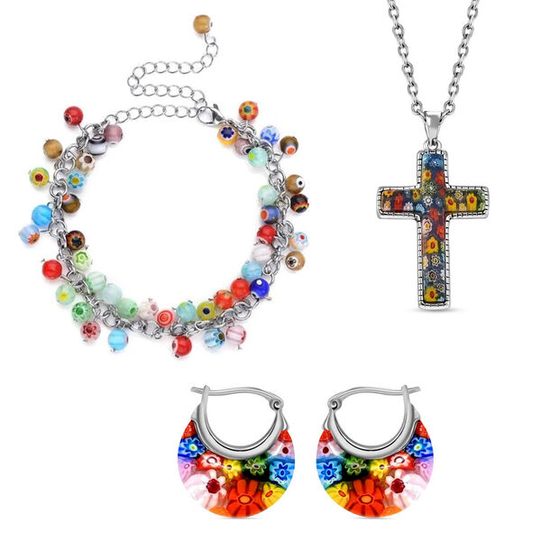 Mehrfarbige Murano-Stil Set mit Kreuz-Halskett image number 0