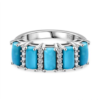 AA Sleeping Beauty T&uuml;rkis, Wei&szlig;er Zirkon Ring 925 Silber rhodiniert (Gr&ouml;&szlig;e 16.00) ca. 2,31 ct