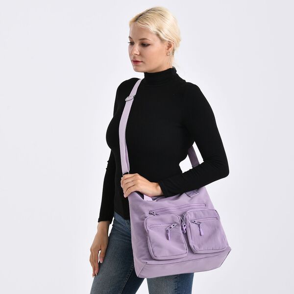 Crossbody-Schultertasche mit Mehrfachf&auml;chern, 31x30x14cm, Helllila image number 3