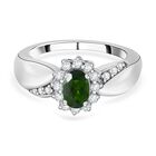 Natürlicher Chromdiopsid, Weißer Zirkon Ring, 925 Silber rhodiniert (Größe 21.00) ca. 0.86 ct