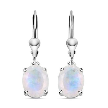 Premium Regenbogen Mondstein-Ohrringe, 925 Silber platiniert ca. 4,81 ct