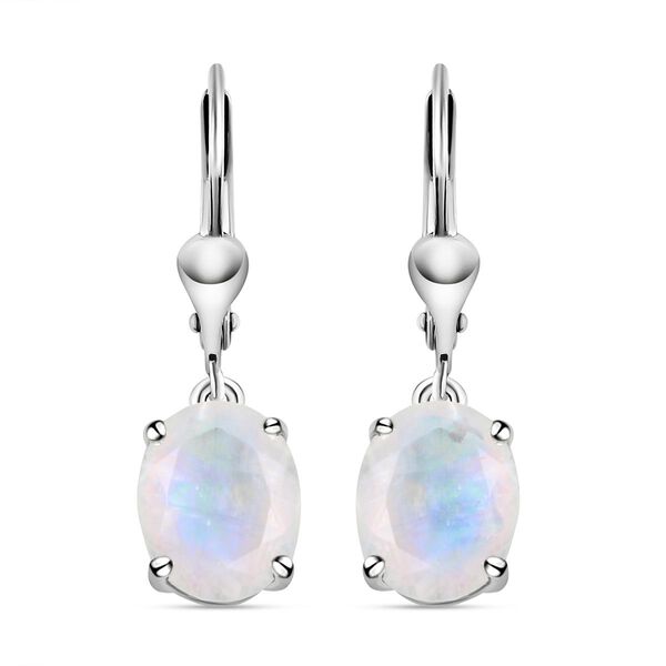 Premium Regenbogen Mondstein-Ohrringe, 925 Silber platiniert ca. 4,81 ct