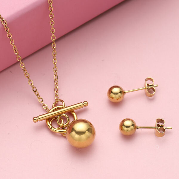 2er- Set wei&szlig;e Kristall-Ohrringe und Halskette, ca. 50 cm, Edelstahl IP-Gold image number 2