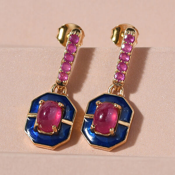 Emaillierte, afrikanische Rubin-Ohrh&auml;nger in Silber image number 2