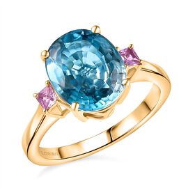 AAA Blauer Zirkon, Rosa Saphir Ring 585 Gold (Größe 17.00) ca. 6,02 ct