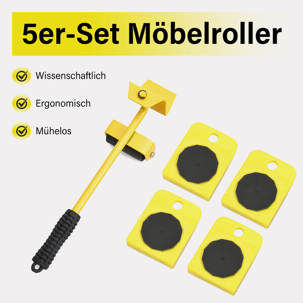 5er-Set M&ouml;belroller in Gelb, Gr&ouml;&szlig;e: 7,8x10 cm und 7x34 cm image number 2