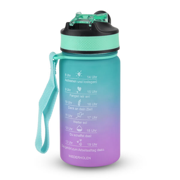LIVMORE Komfort Trinkflasche mit Trinkhalm und Trageschlaufe, 500 ml, T&uuml;rkis Lila Ombre image number 9