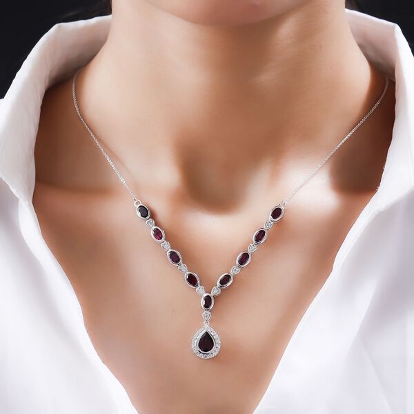 Rhodolith Granat-Halskette, ca. 45 cm, 925 Silber platiniert ca. 7.32 ct image number 2