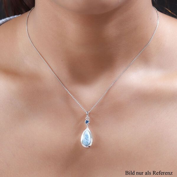 Larimar und Neon Apatit-Anh&auml;nger mit Kette, 925 Silber platiniert ca. 3.22 ct image number 2
