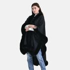 LA MAREY - Poncho mit Kunstfellbesatz und Kristall-Detail, Schwarz, Einheitsgröße