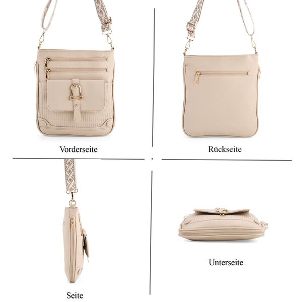 Elegante Umhängetasche aus feinem Lederimitat mit Mehrfachfächern, 24x27 cm, Steingrau image number 5