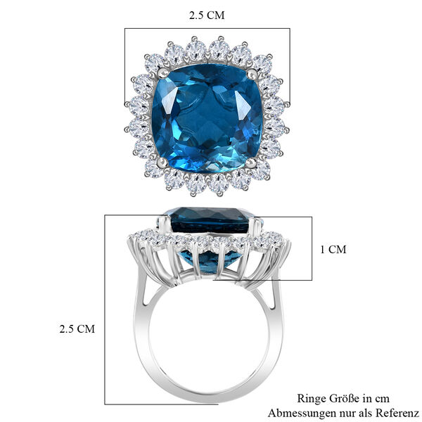 Premium London Blau Topas und Zirkon-Ring, 925 Silber platiniert  ca. 24,16 ct image number 7