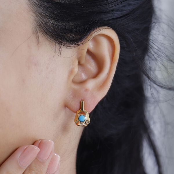 AA Sleeping Beauty Türkis, Weißer Zirkon Art Deco Ohrringe 925 Silber 750 Gelbgold Vermeil ca. 0.61 ct image number 3