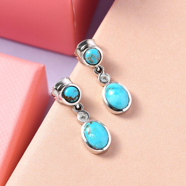 Sierra Nevada Türkis und Zirkon Ohrhänger, 925 Silber platiniert, 2,31 ct. image number 2