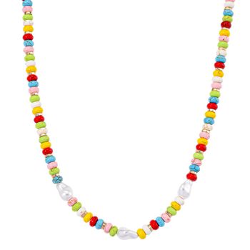 Wei&szlig;e Muschelkernperle, Howlit Halskette, ca. 50 cm + 5 cm Extender, goldfarben