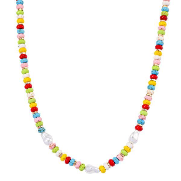 Wei&szlig;e Muschelkernperle, Howlit Halskette, ca. 50 cm + 5 cm Extender, goldfarben