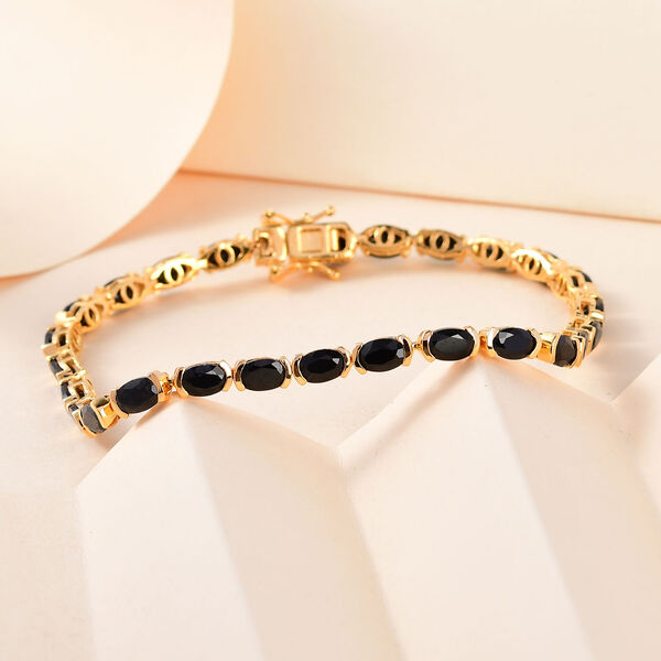 Schwarzes Saphir Armband, ca. 20 cm, 925 Silber Gelbgold Vermeil ca. 16,25 ct image number 2