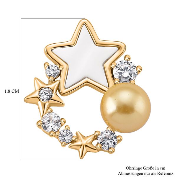 Goldene Muschelkernperle (5-7 mm), Weißes Perlmutt Ohrringe, Nickelfreies Messing, golfarben image number 6