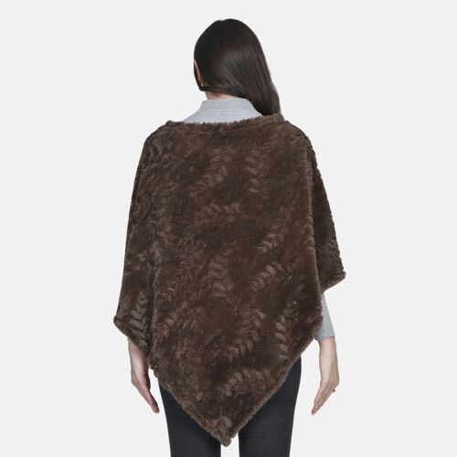 Weicher Kunstfell Poncho mit 3D Blätter Motiv, 85x100 cm, Braun image number 1