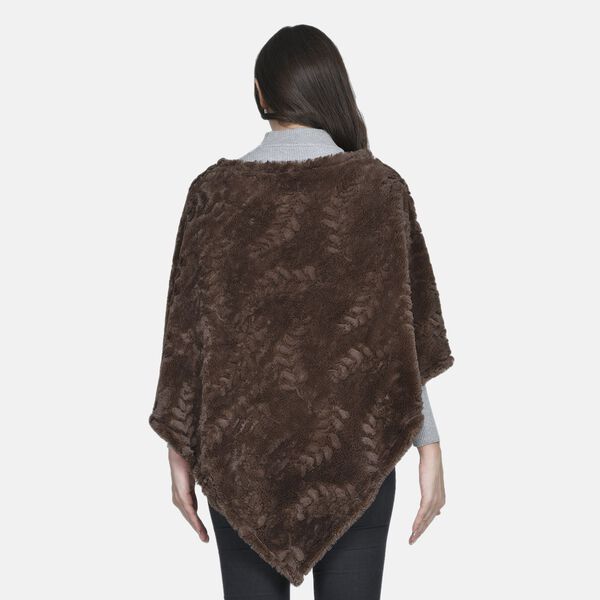 Weicher Kunstfell Poncho mit 3D Bl&auml;tter Motiv, 85x100 cm, Braun image number 1