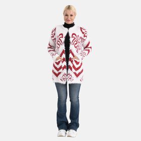 Cardigan mit abstraktem Blumenmuster und Taschen, One Size, Länge 78 cm, Rot Cardigan mit abstraktem Blumenmuster und Taschen, One Size, Länge 78 cm, Rot
