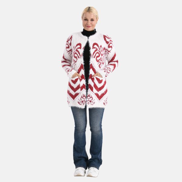 Cardigan mit abstraktem Blumenmuster und Taschen, One Size, Länge 78 cm, Rot image number 0