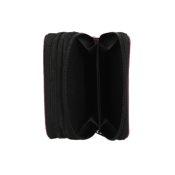 Geldbörse aus 100% echtem Leder mit RFID schutz, Dual-Reißverschluss abnehmbarem Riemen, 11x7.5x4.5 cm, Violett image number 5