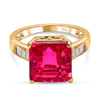 Magenta Rosa Triplet Quarz, wei&szlig;er Topas Ring, 925 Silber vergoldet (Gr&ouml;&szlig;e 19.00) ca. 6.23 ct