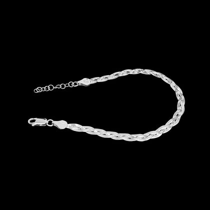 Italienisches geflochtenes Armband, ca. 18 cm + 2.5 Cm Extender, 925 Silber rhodiniert